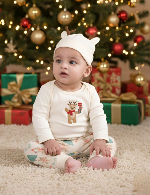 Organic Cotton Reindeer Christmas Baby Set