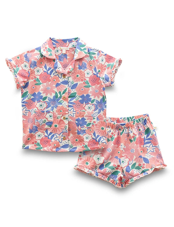 Organic Cotton Baby Girl Floral Print Pyjama Set - Short Sleeves, Comfortable Sleepwear