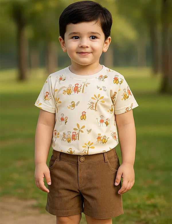 Organic Cotton Baby T-shirt & Shorts Set - Monkey Print