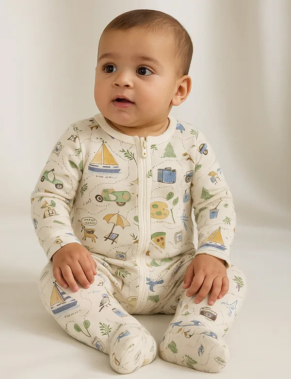 Adventure Print Organic Cotton Baby Romper with Zip