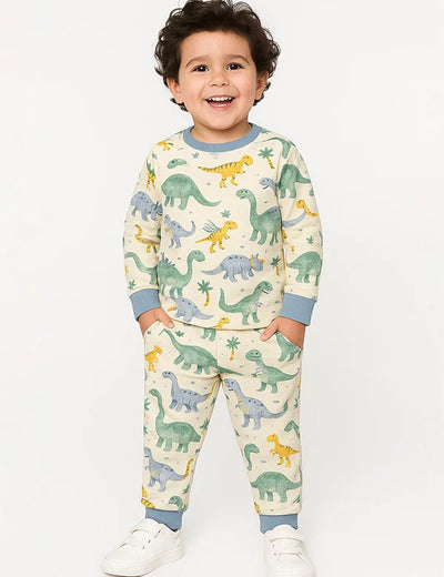 Organic Cotton Boys' Full Sleeve Pyjama Set - All-Over Dinosaur Print