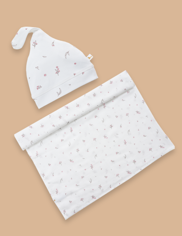 Wrap & Cap Set – Floral Whisper  (125 cm x 125 cm)