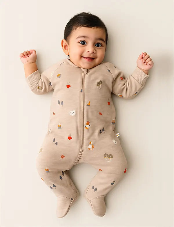 Arctic Broderie Organic Cotton Baby Romper with Zip