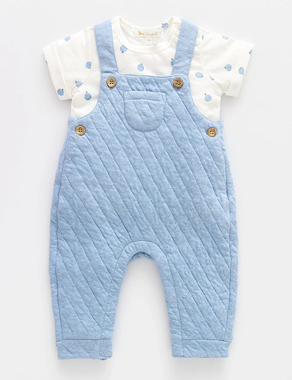 Baby Boy Dungaree Set – Blueberry Print Jersey with Soft dungaree