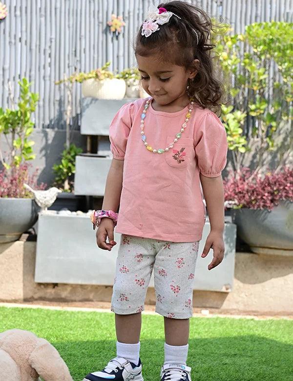 Gathered Tee & Printed Shorts