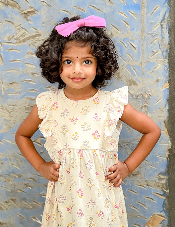 Organic Cotton Dress & Hairclip Set – Posie Floral Print & Raspberry
