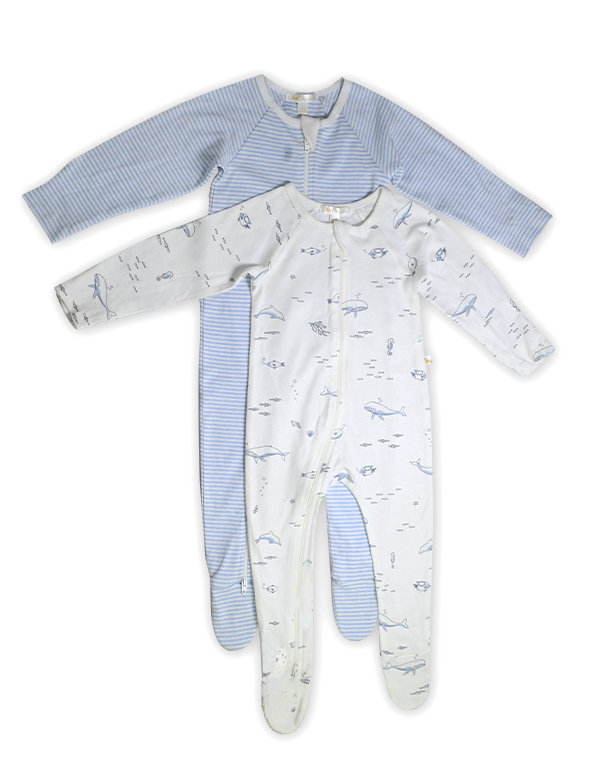 2-Pack Zip Grow Suit | Vanilla Nautical  & Blue Stripe