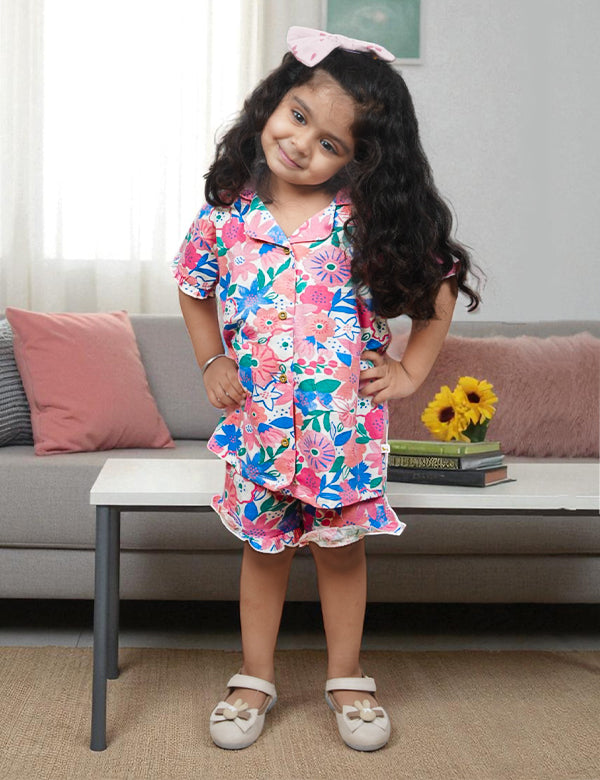 Organic Cotton Baby Girl Floral Print Pyjama Set - Short Sleeves, Comfortable Sleepwear