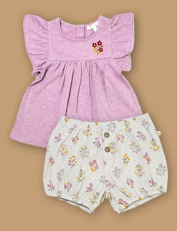 Tunic Top & Shorts Set – Lavender Melange & Posie Floral Print