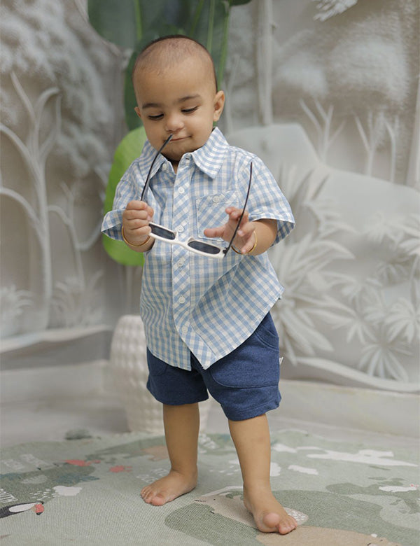 Organic Cotton Shirt with Shorts (Little Gent's Classic Checks Ensemble)