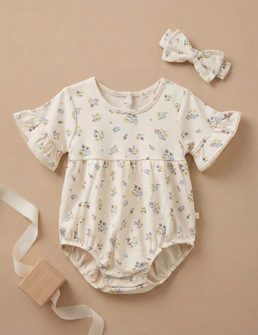 Floral Ruffle Baby Romper with Headband