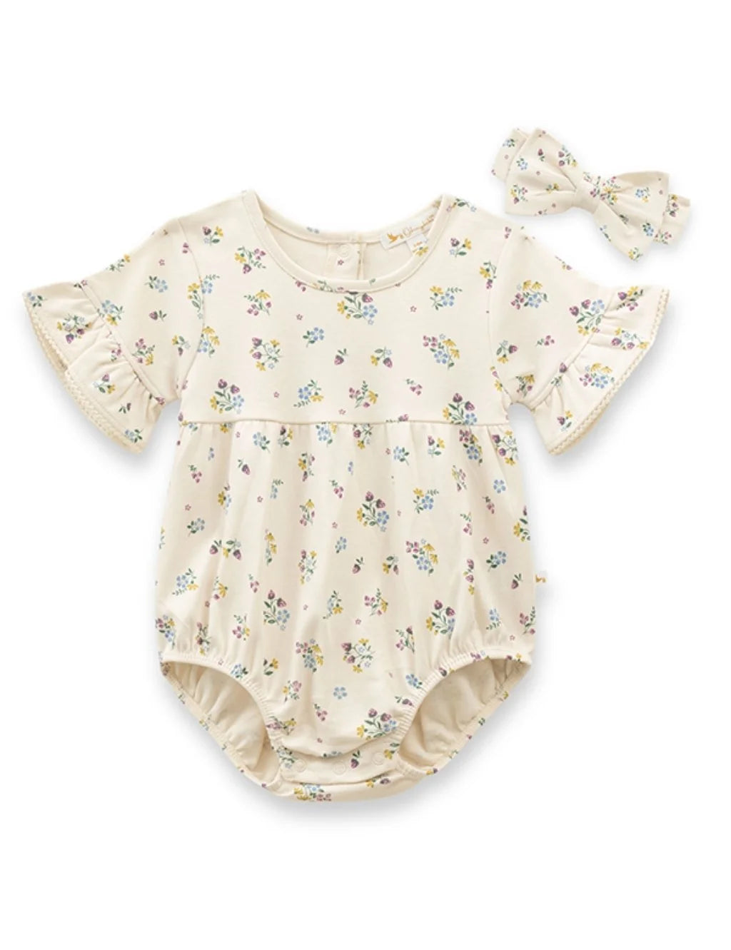 Floral Ruffle Baby Romper with Headband