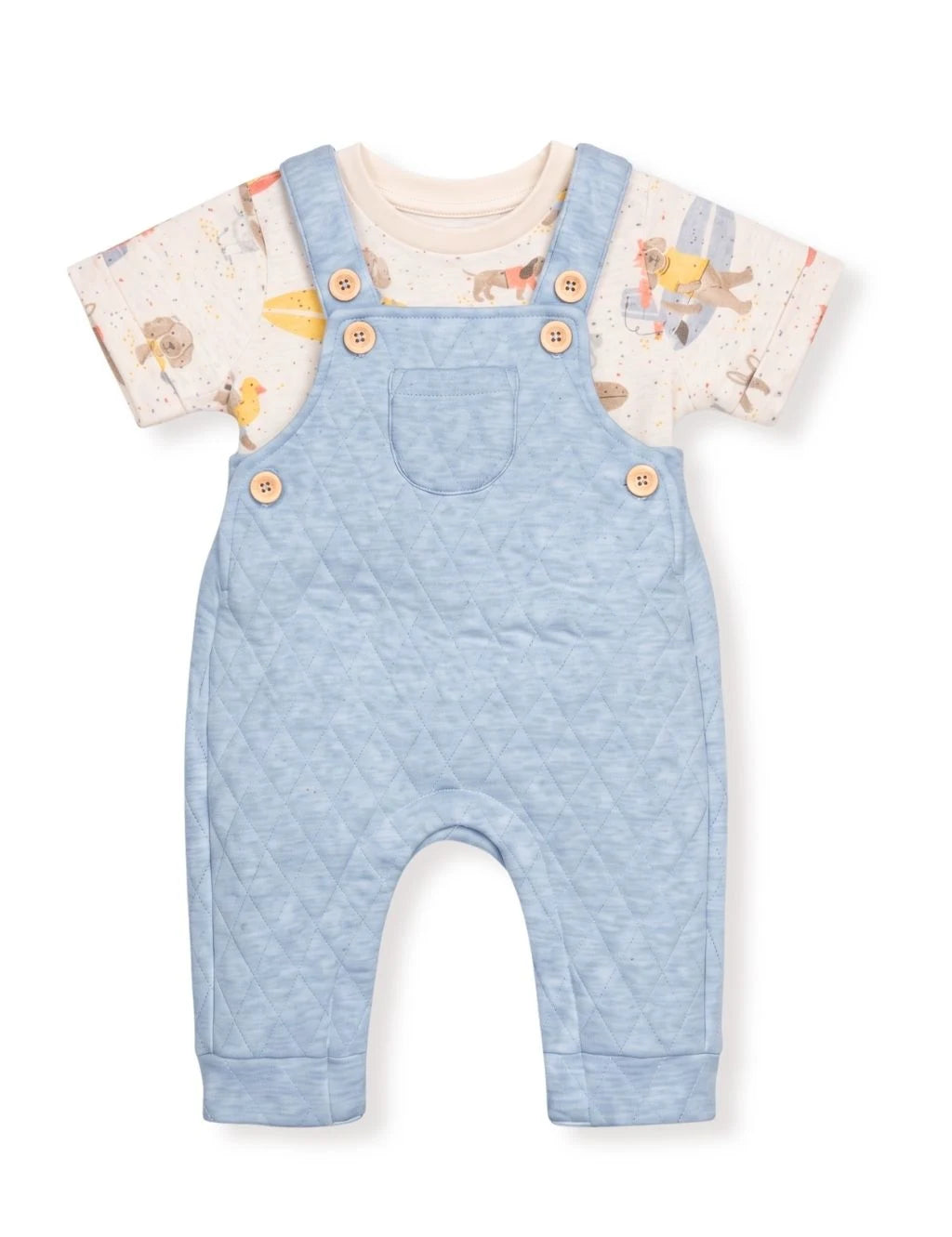 Organic Cotton Quilted Dungaree Set - Surfing Dogs Print