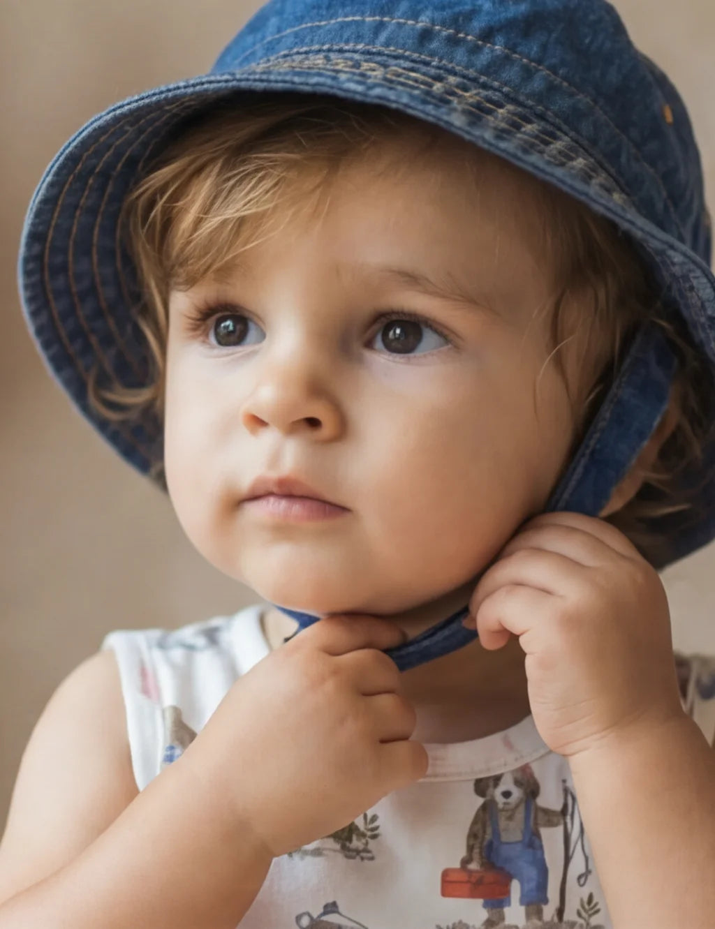 Organic Cotton Romper & Denim Hat Set – Cloud AOP & Dark Denim