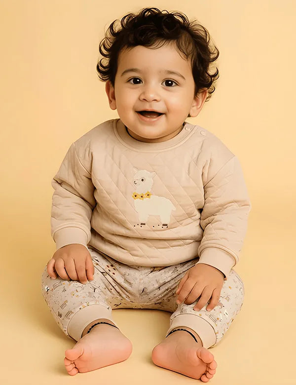 Soft Beige Quilted Baby Sweatshirt – Winter Set