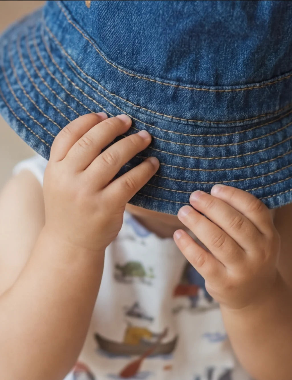 Organic Cotton Romper & Denim Hat Set – Cloud AOP & Dark Denim