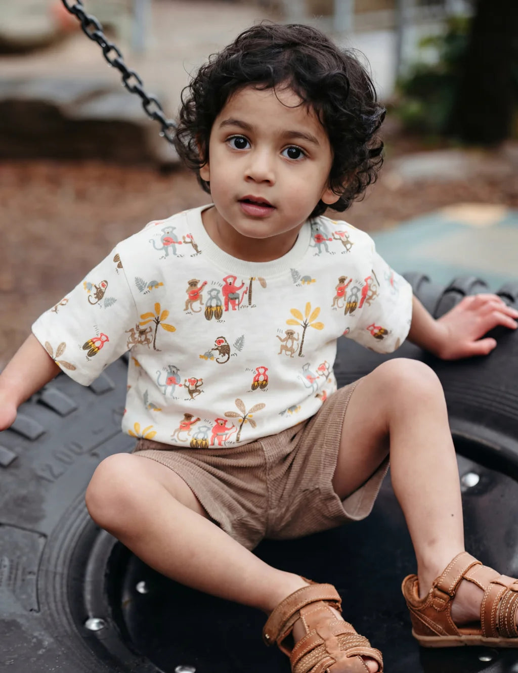 Organic Cotton Baby T-shirt & Shorts Set - Monkey Print