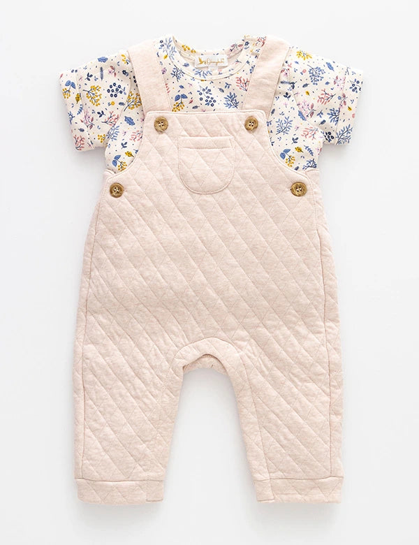 Baby Girl Dungaree with Printed T-Shirt – Light Pink & White Floral Set