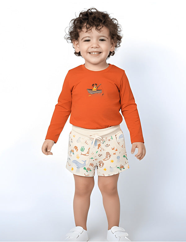 Organic Cotton Kids T-Shirt & Shorts Set | Fishing Dog Tee & Ocean Print Bottom (Boys)