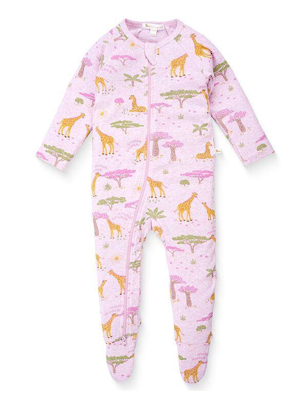 Giraffe Print Organic Cotton Baby Romper with Zip