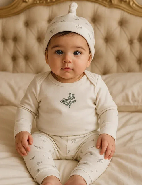 Soft Organic Cotton Baby Set – Bodysuit, Leggings & Cap - ohmybebe
