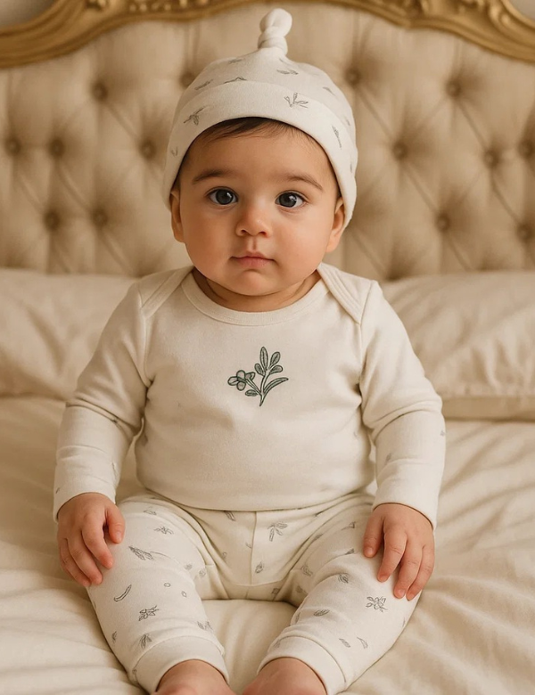 Soft Organic Cotton Baby Set – Bodysuit, Leggings & Cap