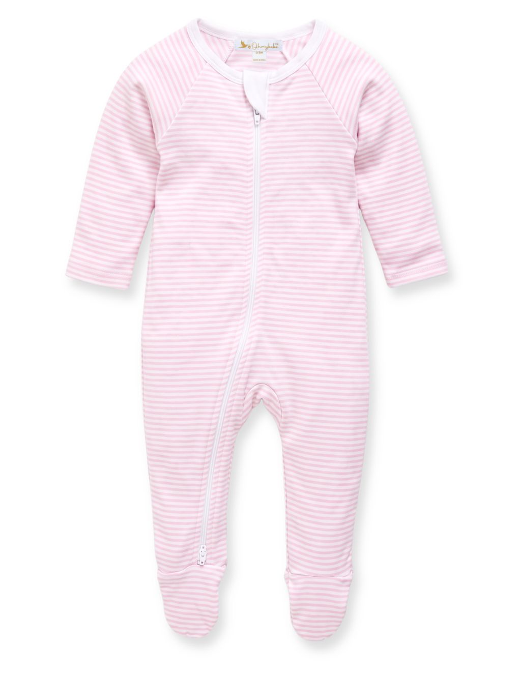 Organic Zip Baby Romper Set – Pink Leaf & Stripes (2-Pack)
