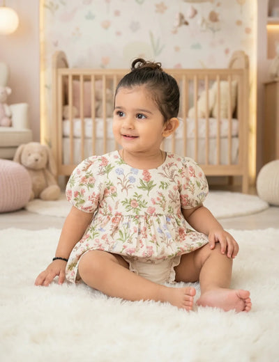 Floral Baby Dress with Ruffle Bloomer Set