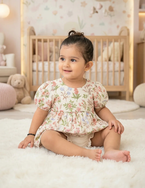 Floral Baby Dress with Ruffle Bloomer Set