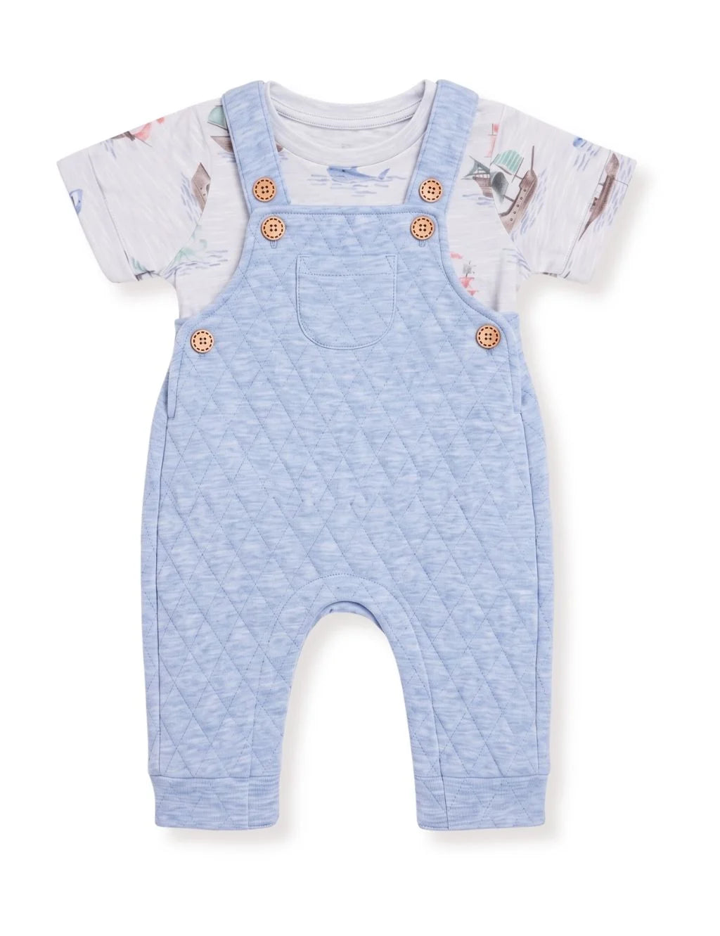 Organic Cotton Quilted Dungaree Set - Boat Print