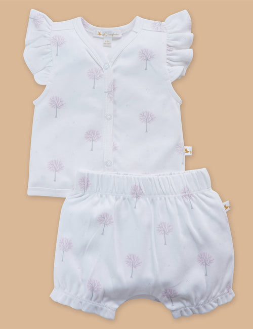 Organic Cotton Baby Jabla & Bloomer Set for Girls – Pink Tree Print