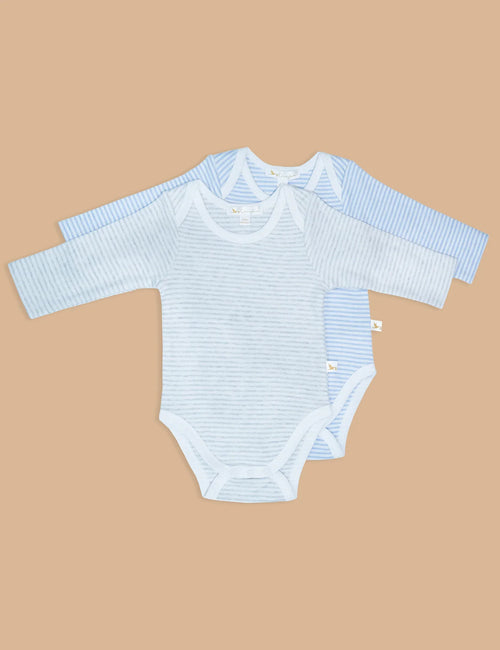 Organic Cotton Long sleeve bodysuit 2-pack-Striped Blue & Grey