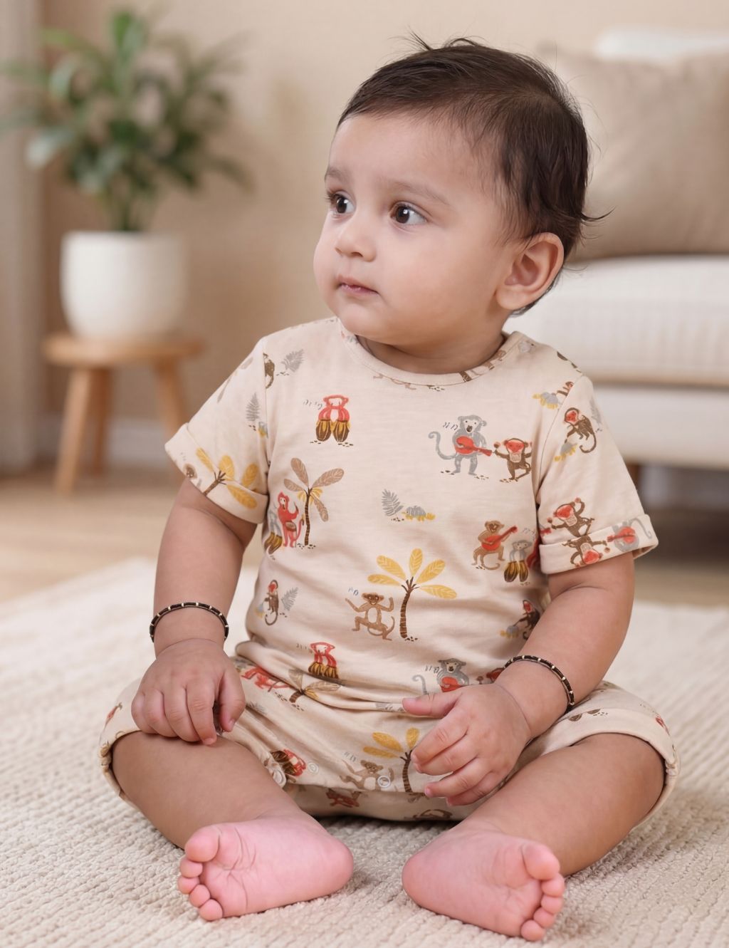 Organic Cotton Jungle Jamboree Print Baby Romper