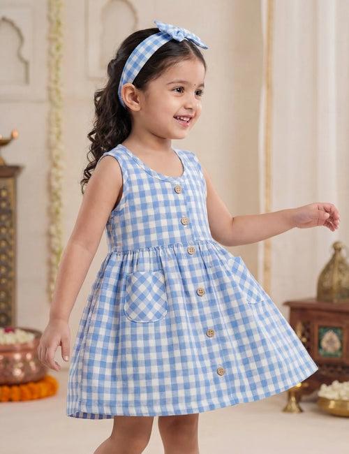 Organic Cotton Girls Sleeveless Gingham Dress
