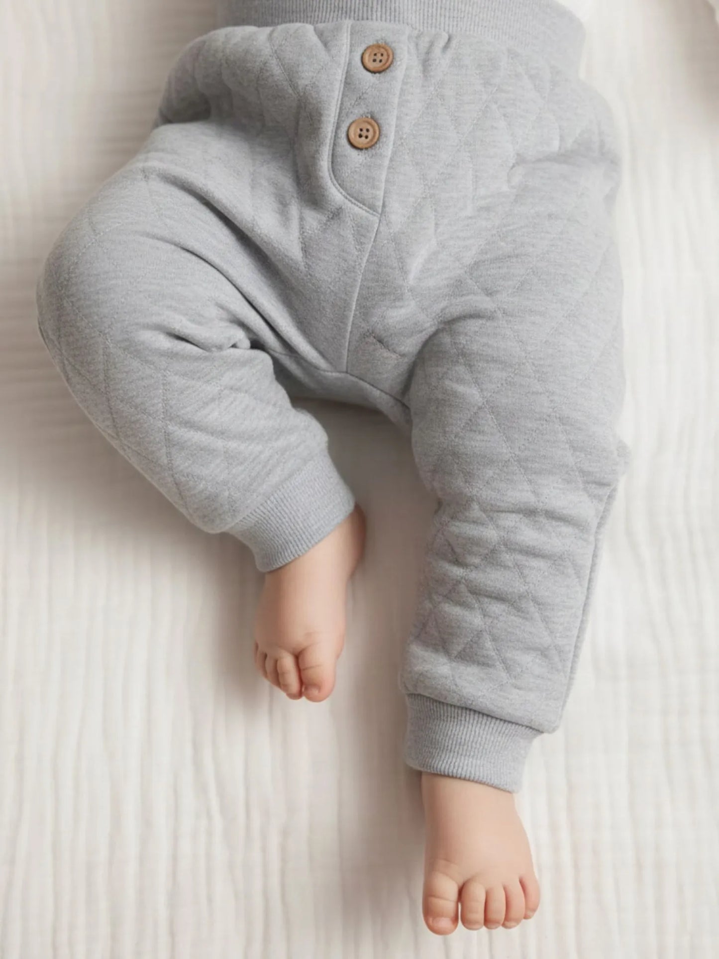 Organic Cotton Quilted Slouchy Track Pants - Grey Melange