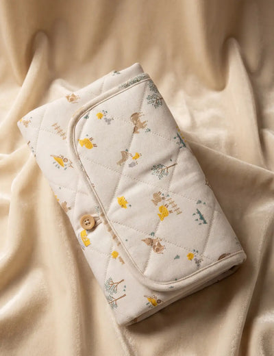Beige Animal Print Quilted Cotton Baby Changing Mat
