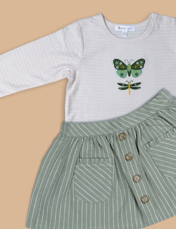 Butterfly Applique Tee with Safari Skirt