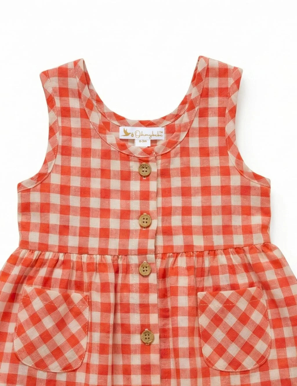 Stylish Baby Girl Checkered Dress with Hairclip - Organic Linen Cotton