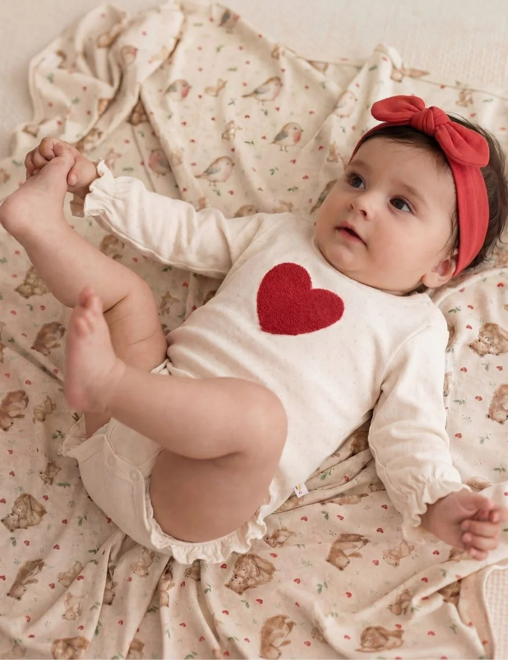 Baby Girl Organic Cotton Heart Bodysuit Set