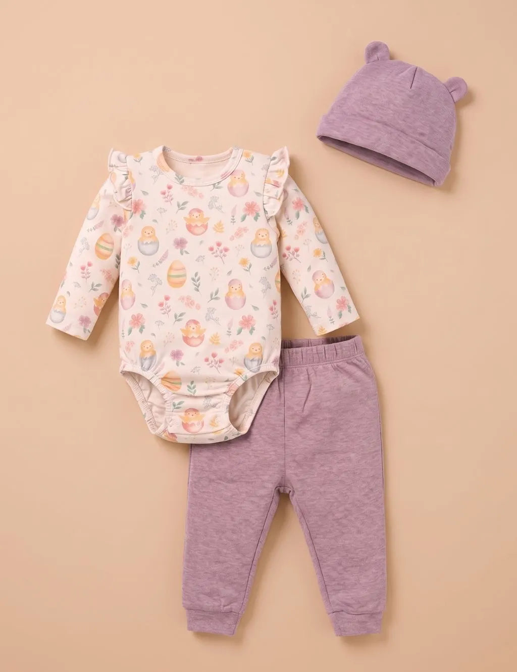 Organic Cotton 3-Piece Bodysuit Set - Hatchlings Print