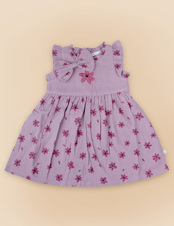 Organic Cotton Dress with Floral Hair Clip - Mulberry