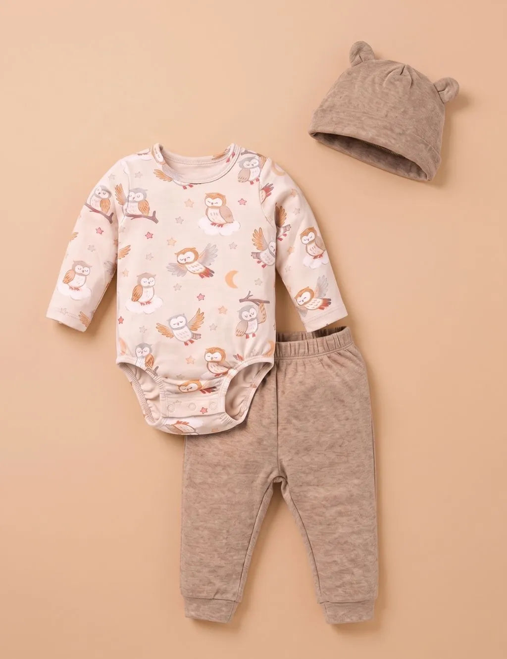 Organic Cotton 3-Piece Baby Set - Sleepy Owls Print