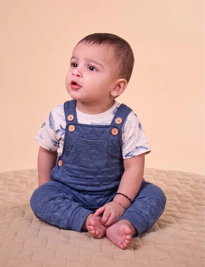 Organic Cotton Quilted Dungaree Set - Wale Print