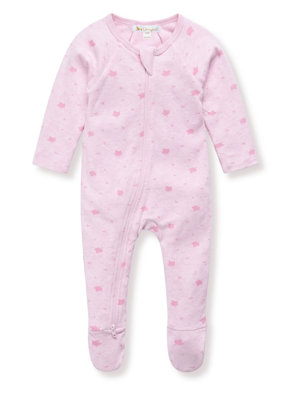 Organic Zip Baby Romper Set – Pink Leaf & Stripes (2-Pack)