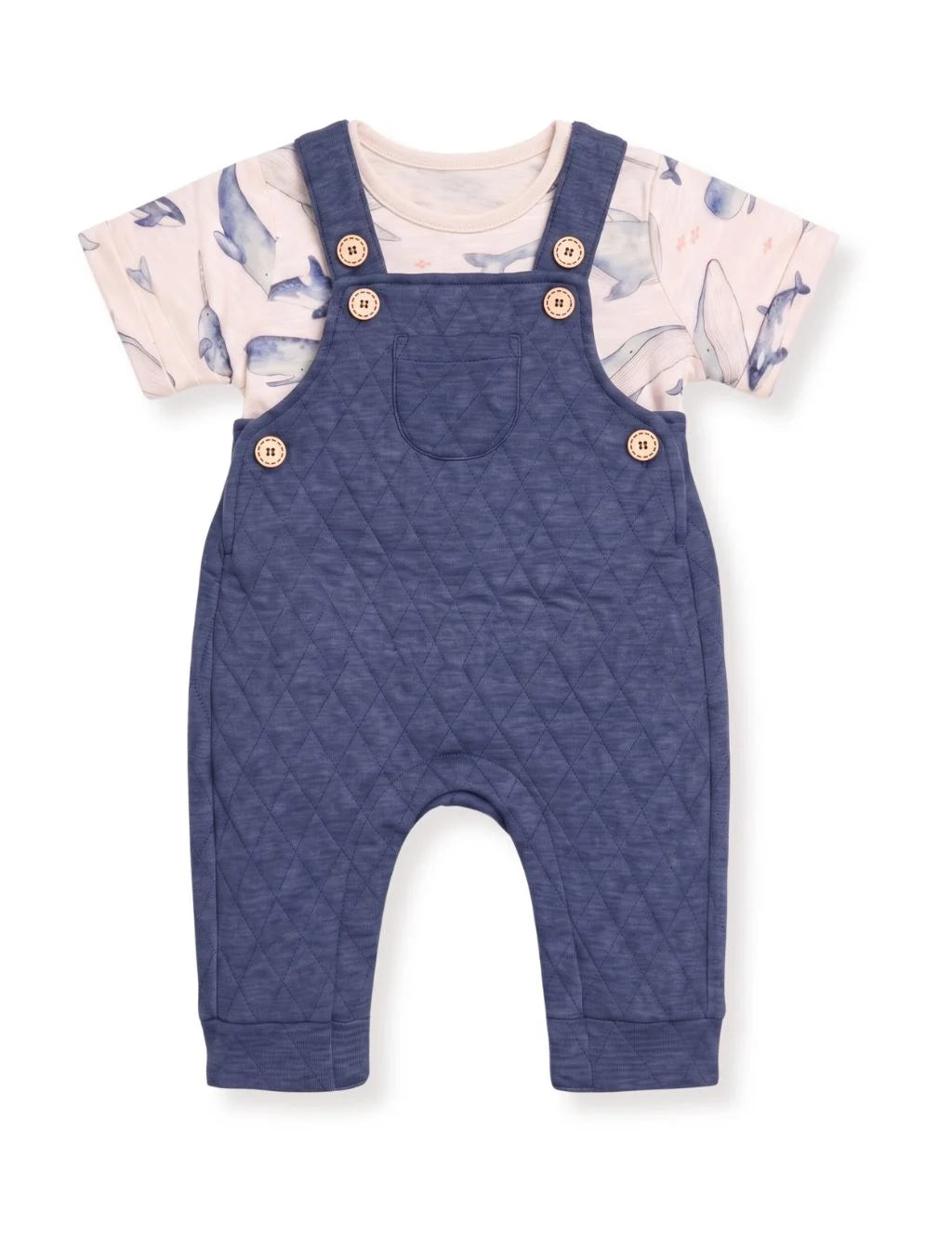 Organic Cotton Quilted Dungaree Set - Wale Print