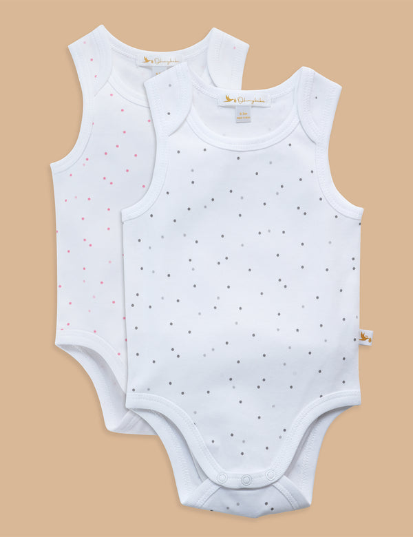 Spot Pink & Grey Singlet Bodysuit 2-Pack