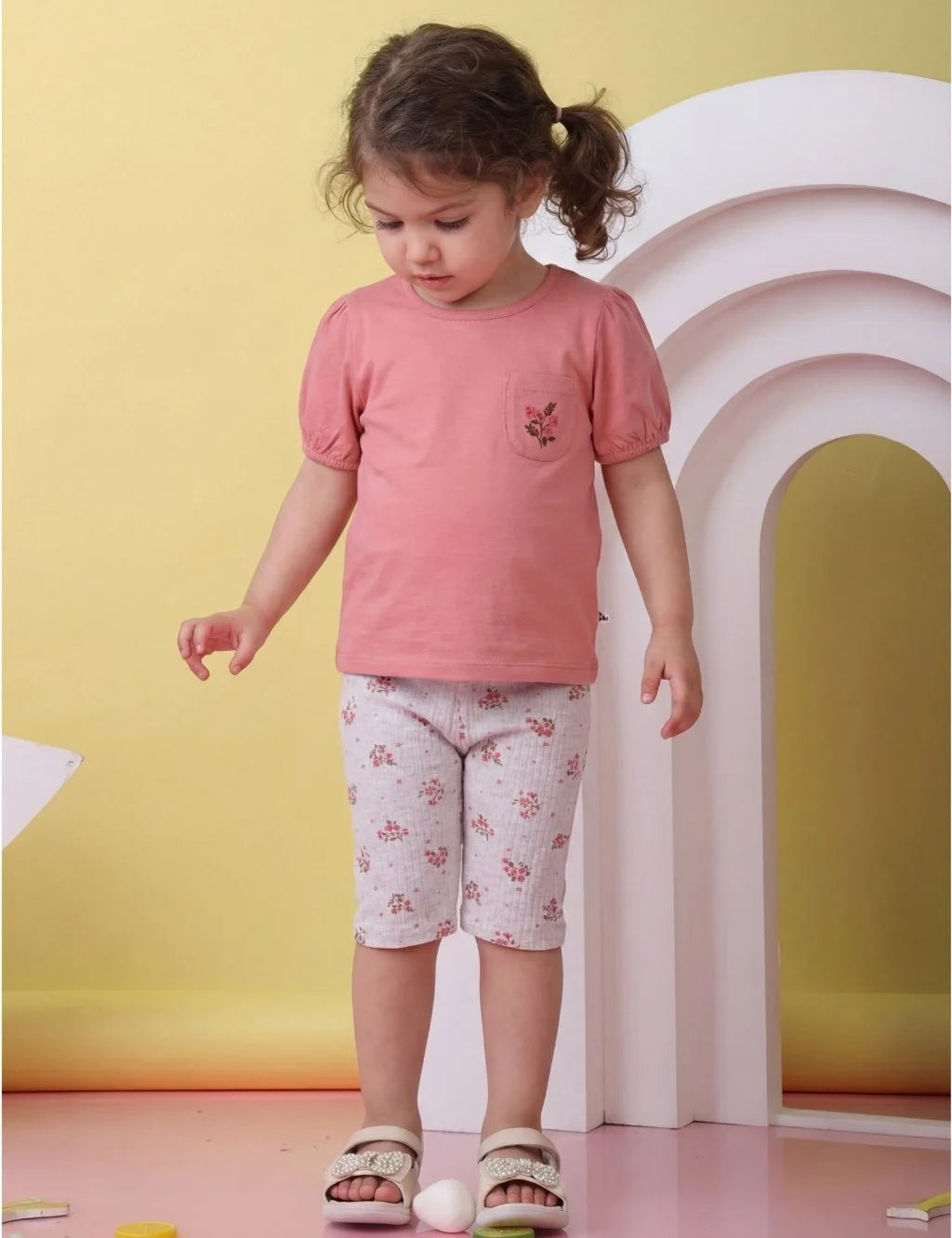 Organic Cotton Gathered Tee & Printed Shorts