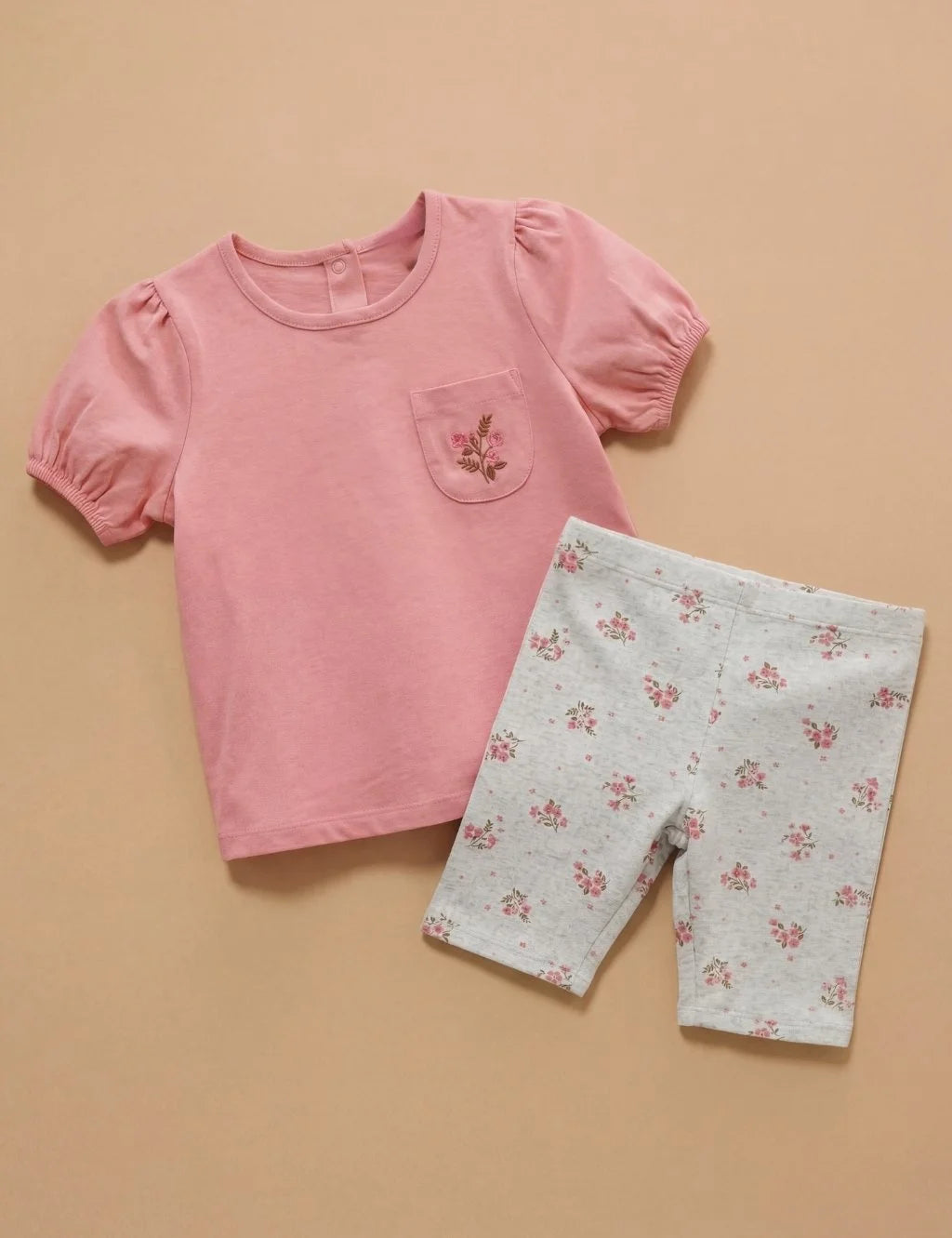 Organic Cotton Gathered Tee & Printed Shorts
