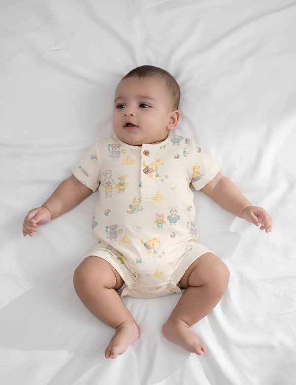 Unisex Baby Romper | Organic Cotton Puppy Print Jumpsuit