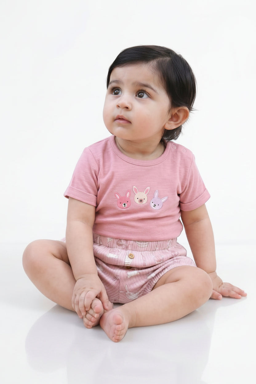 Organic Cotton Pink Bunny Tee & Shorts Set